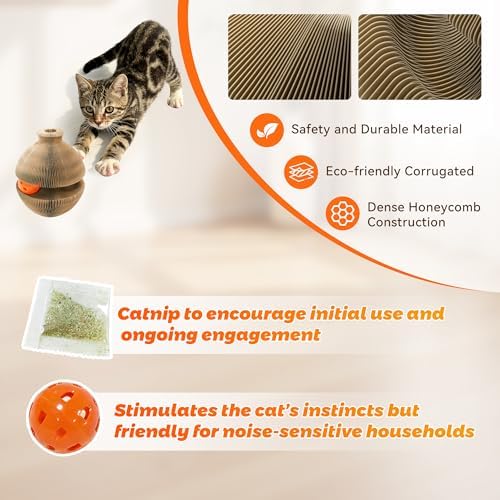 Magic Organ Cat Scratcher, Kitty Curls Cat Toys Cardboard Cat Scratching Board, Interactive Cat Toys for Indoor Cats, Mental Physical Exercise Cat Toys with Bell Ball