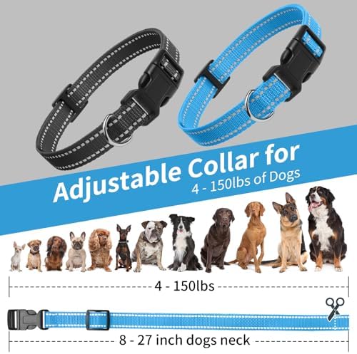 Dog Shock Collar Replacement Strap, Reflective & Adjustable 3/4 x 28 Inch, Compatible with Multiple Brands Training Collars, Black/Blue Nylon, 2 Pack