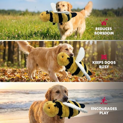Pet Lou 16 Inch Bee Squeaky Dog Toy, Durable Plush Dog Toy with Crinkle Wings, Interactive Dog Toy for All Dogs, Farm Friends