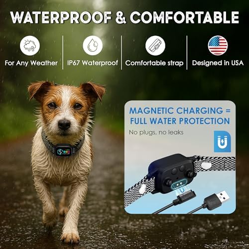 Bark Collar for Small Dogs 8-40 Ibs - No Shock Anti Barking Collar with Al Chip - 3 Modes & 5 Sensitivity Levels - Waterproof, Rechargeable, Magnetic Charging - Humane, Effective Training (Black)