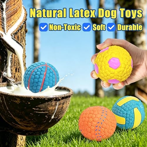 2.6" Squeaky Dog Balls, Interactive Latex Dog Squeaky Toys Soccer Ball Durable for Puppy Small Medium Dogs 4 Pack