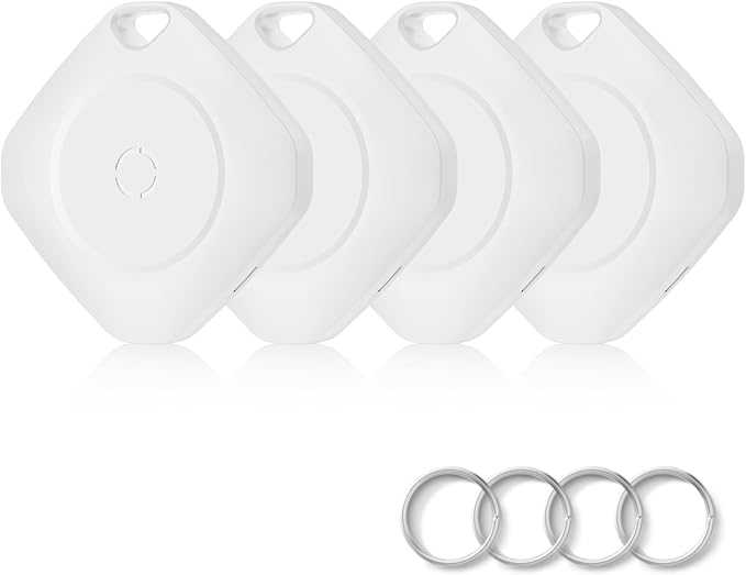 Tracker Tags-4 Pack(iOS Only), ltem Finder Smart Tag Set Milk White | IP67 Waterproof, Loud Beep, Replaceable Battery, Smart Tag for Keys, Bags, Luggage, Pets, Wallet, Compatible with Find My APP
