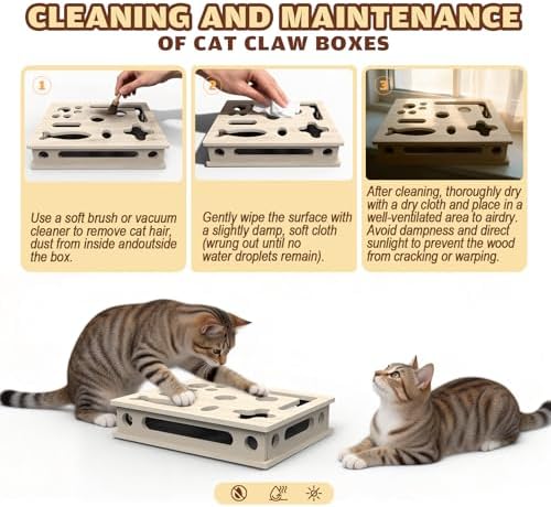 Cat Scratch Puzzle Enrichment Box, Large Solid Wood with Sandpaper Inside