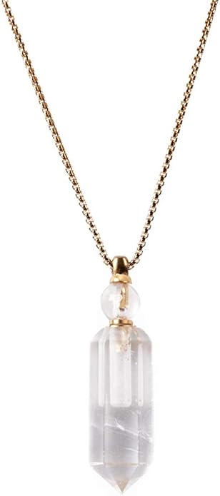 YGLINE Perfume Bottle Necklace,Essential Oil Bottle Pendant,Hexagon Prism Bottle Pendant,Various Gemstones,Healing Stones,Women Gifts