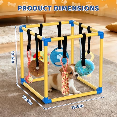 Puppy Play Gym & 8 Toys (Yellow,19.6″ x 19.6″ x 19.6″‌)