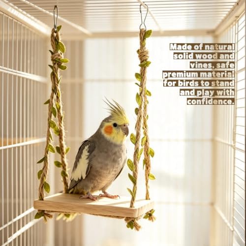 Hanging Bird Swing Bird-Toys Bird Cage Toys & Bird Perch Natural Wood