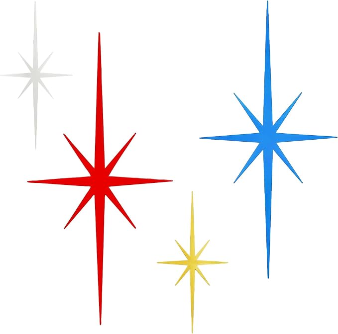 4 Pcs Star Wall Art for Home Decor Living Room Bedroom Office Metal 3D,Bling,with Hanging Hook Starburst Midcentury Sculpture Retro Gallery Accent Celestial -Gold 16.5in/9.4in