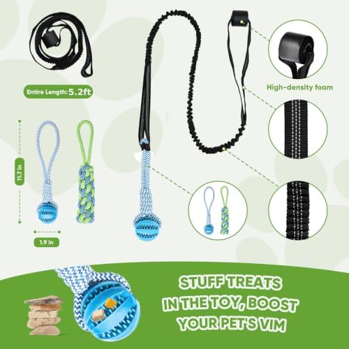 Dog Bungee Toy 5.2ft for Medium Dogs,Interactive Dog Tug of War Toys Set, Bungee Tether Set with Rope & Ball for Hanging on Trees, Doors,Not for Aggressive Chewers