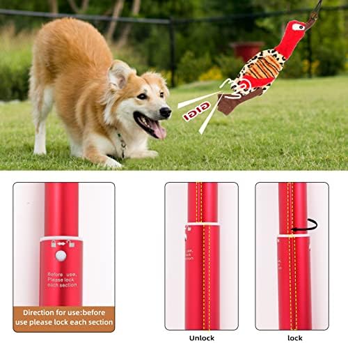 Interactive Dog Toys - Extendable Flirt Pole with 2pcs Squeaky Plush Toy Tugs Red Green for Dog Outdoor Entertainment, Train and Exercise