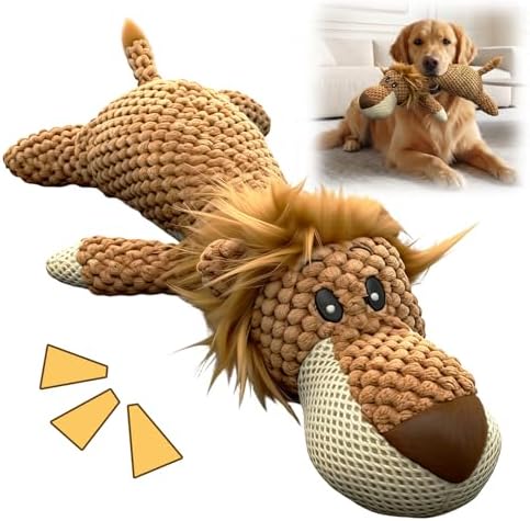 Plush Dog Toys for Aggressive Chewers, Indestructible Dog Puppy Squeaky Chew Toys for Teething, Interactive Squeaky Dog Toys for Heavy Chewers, Durable Chew Toys Dog Plush Toy (Brown)