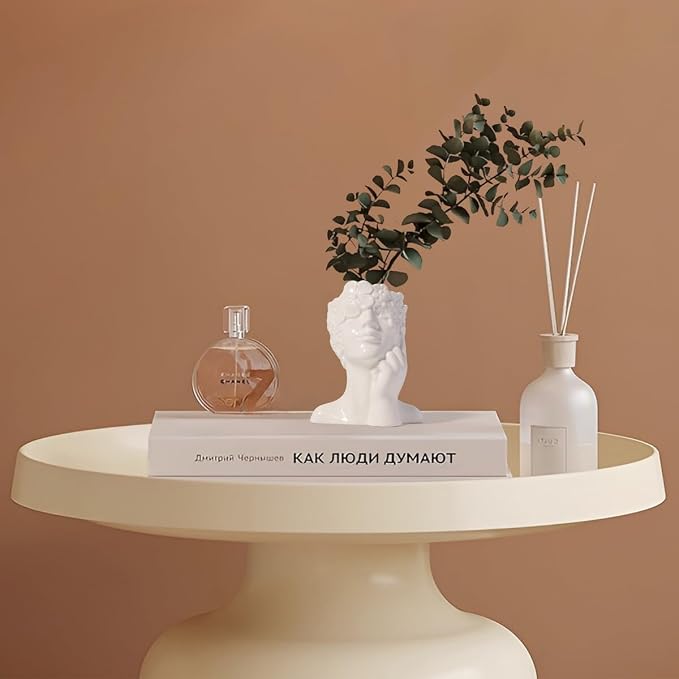 Ceramic Face Vase White Flower Vase for Decor, Female Face Vase Art, Modern Decorative Vase Centerpiece for Table, Shelf, Living Room, Office, Bedroom, Small
