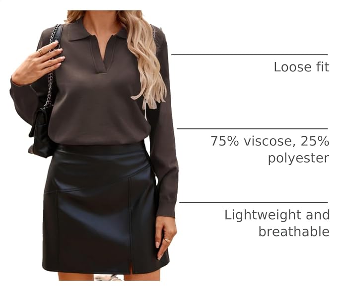 Women's Long Sleeve Classic V Neck Casual Fall Winter Polo Sweater Tops | Basic Collared Knitted Fashion Work Business Formal Daily Wear Versatile Pullover Shirts