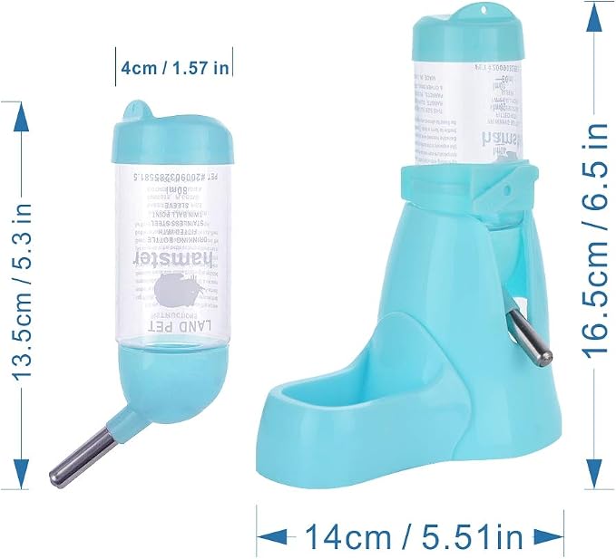 Guardians Hamster Water Bottle, Little Pet Automatic Drinking Bottle with Food Container Base Hut Hanging Water Feeding Bottles Auto Dispenser for Small Animals(80ml,Blue)