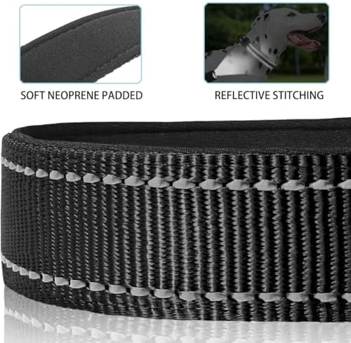 JSXD AirTag Dog Collar, Night Reflective Nylon Dog Collar for Small Medium Large Dogs,Lockable Quick Release Buckle,Padded Breathable Pet Collar with AirTag Holder (Black, Large)