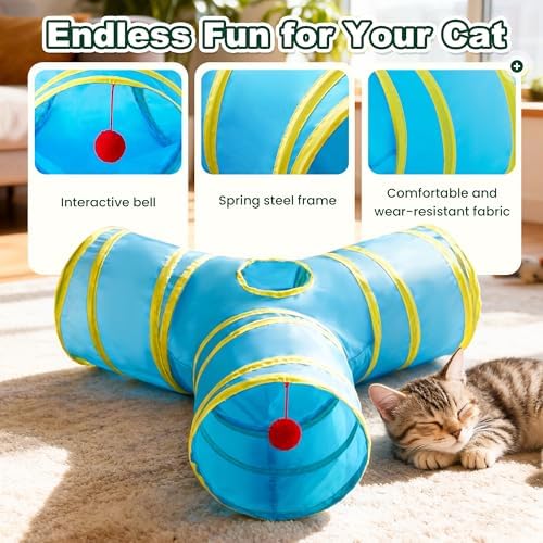 Love's cabin Cat Tunnel for Indoor Cats, 3-Way Collapsible Play Tunnel
