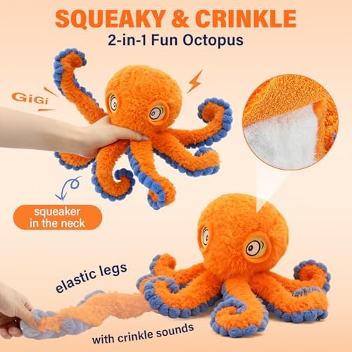 Interactive Octopus Dog Squeaky Toy - Plush Crinkle Tug & Chew