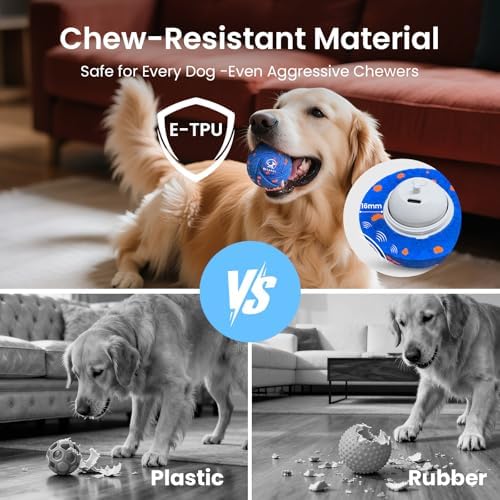 Smart Interactive Dog Toy Ball - Automatic Bouncing & Rolling, Chew-Resistant E-TPU Material, 3 Interactive Modes, IPX7 Waterproof, Smart Chase Pet Toy Ball for Medium and Large Dogs (Blue)