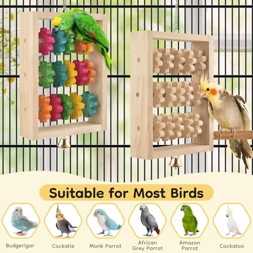 DBNESS 2Pcs Bird Toys for Parrots, Hanging Parrot Chew Toy, Natural Wooden Chewing Puzzle Training Blocks Intellectual Development for Parakeets Cokatiels Cockatoo African Grey Amazon Macaw
