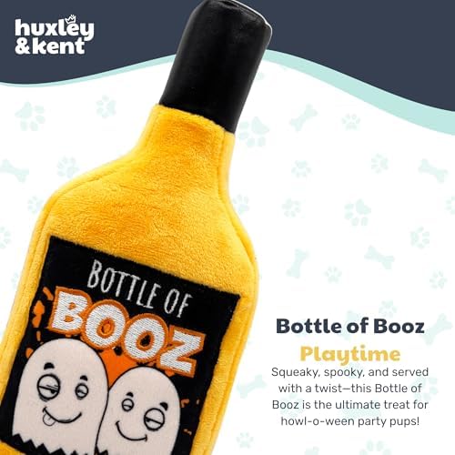 Huxley & Kent Halloween Funny Dog Toy w/Squeaker – Power Plush Squeaky Dog Toys for Small, Medium & Large Dogs – Soft Stuffed Animal for Indoor Play & Fetch - Bottle of Booz, One Size