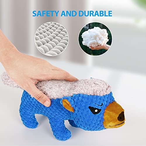 IOKHEIRA Dog Plush Toys for Aggressive Chewers, Indestructible Dog Squeaky Toys with Crinkle Paper, Durable Teething Chew Toys for Medium and Large Breed (Blue)