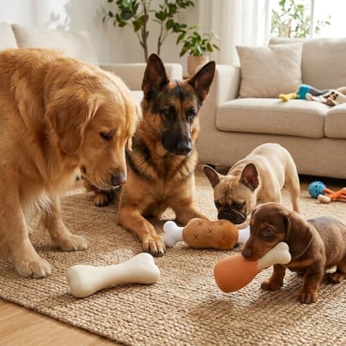 3 Pack Squeaky Dog Toy Bundle, Realistic Chicken Drumstick & Bone Latex Chews with Plush Meat Steak, Interactive Water-Resistant Dog Toys for Small to Medium Dogs, Puppies