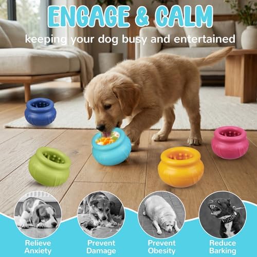 Wobbly Dog Enrichment Lick Toy, Stuffable Frozen Lick Bowl to Keep Dogs Busy, Long-Lasting Interactive Treat Dispensing Dog Toy, Silicone Fetch Catch Chew Toy(Teal,L)
