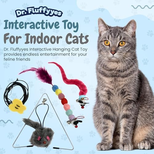 Interactive Cat Toys for Indoor Cats - Hanging Door Cat Toy with Bouncy Mouse and Bell - Door-Mounted Fun Toy for Cats at Home - Includes 2 Bonus Attachments