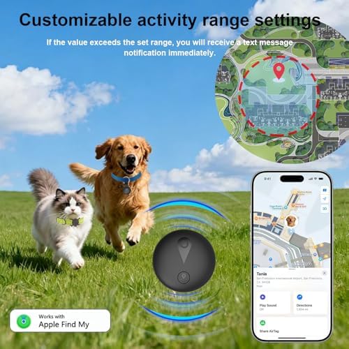 Pet GPS Tracker for Dogs,Mini Collar Location Trackers for Cats(Compatible with iOS Locate),No Monthly Fee Subscription,IP68 Waterproof Real-Time Global Location Tracking Anti-Lost Device-Black