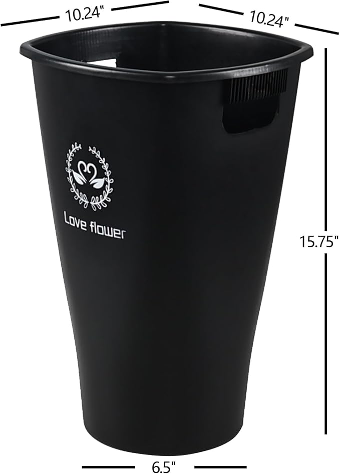 Teyyvn 4-Pack 15.75 Inch Plastic Floral Bucket, Flower Buckets, Black | Durable plastic flower pail, deep design for fresh cut flower hydration