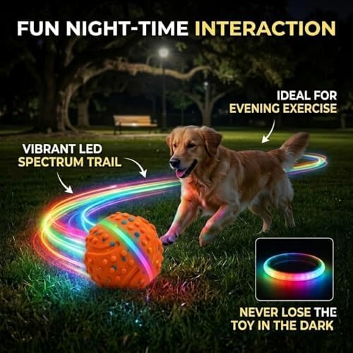 SUREMAX Interactive Dog Toys for Aggressive Chewers, LED Smart Dog Ball 0.6in Thickened E-TPU, Motion Activated Bouncing Balls for Dogs to Keep Them Busy, Indestructible Pet Toy (Orange)