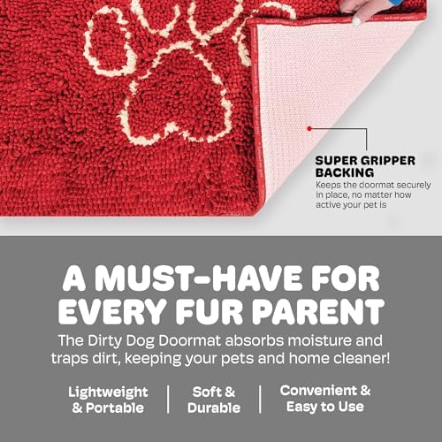 Dog Gone Smart Dirty Dog Doormat Runner - Maroon, 60 x 30 Inches | Fast Drying Rug with Super Gripper Backing for Clean Floors - Absorbent Microfiber and Machine Washable Mat for Muddy Paws