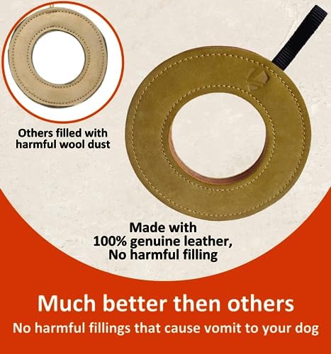 Leather Dog Toys for Small Puppies, Genuine Leather Chew Toys, Safe Puppy Toys, Durable Dog Chews for Teething, Interactive Play, Training, and Healthy Chewing (Ring)