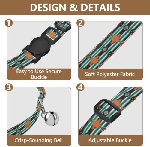 Geometric Tribal Lightweight Pet Collar for Cats and Dogs, 2 Pack Decorative Pet Collar with Bell