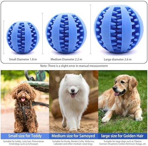 Interactive Dog Treat Ball Toys for Aggressive Chewers Teething Toys to Keeping Them Busy Dogs Balls Food Treats Feeder Chew Ball for Small Medium Large Dogs (Calibre 2.6 in for Large Dog)