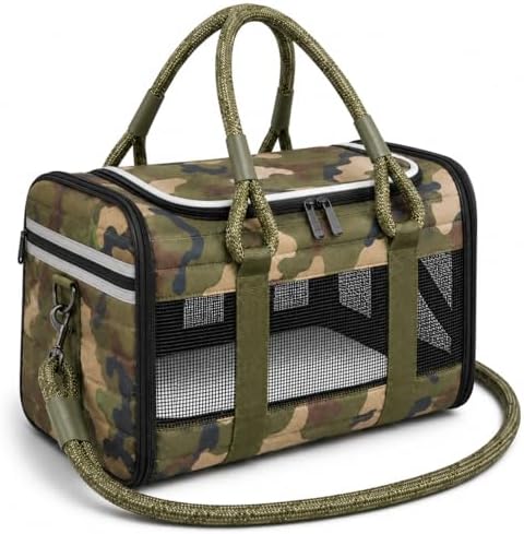 Soft-Sided Pet Carrier, Camo Green, 19.7 x 11.8 x 11.4 in