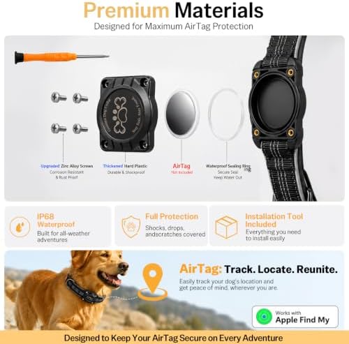 Dog Collar with AirTag Holder Waterproof QR Code Reflective Collar Black,XL | Built-in Waterproof Holder, QR Code Tag, Reflective,Secure Buckle
