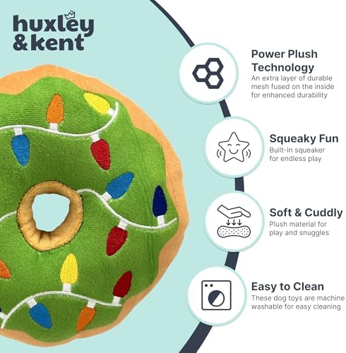 Huxley & Kent Power Plush Squeaky Dog Toy, Lit Donut, Large