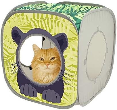 Kitty City Safari Jungle Pop-Up Cat Cube, Collapsible Indoor Cat Hideout & Play Cube with Peekaboo Openings, Easy Storage, 15” x 15” x 15”