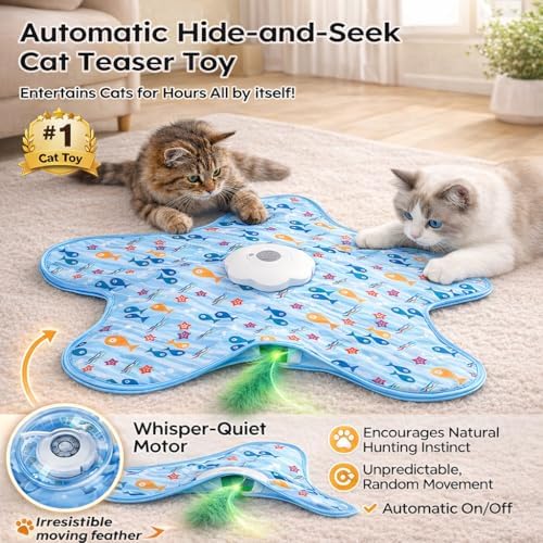 Interactive Cat Toys with Squeaker for Interactive Playing, Anxiety Relief Boredom Rechargeable Automatic Feathers Toys Touch Activated for Indoor Adult Cats and Kittens (Interactive Toys)