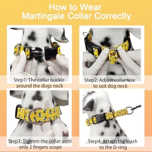 Martingale Dog Collar with Buckle Yellow Bee Dog Collar Adjustable Cute Design Patterns (Bee, Medium)