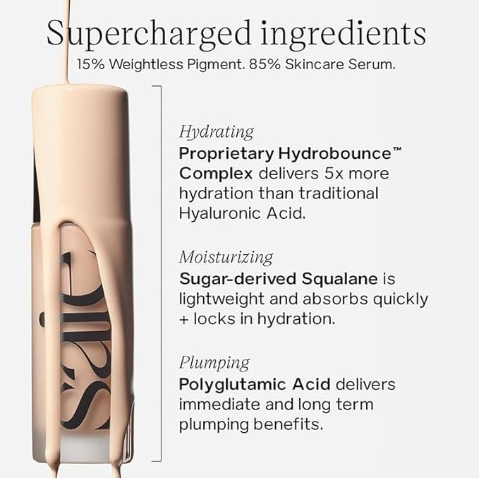 Saie Glowy Super Skin Tint Liquid Foundation - Weightless + Dewy Foundation with Lightweight Medium Coverage - Hydrating Face Makeup + Skin Care Serum Hybrid with Hyaluronic Acid - Shade 8 (1.01 oz)