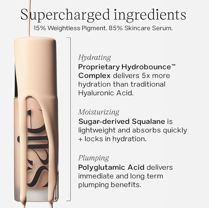 Saie Glowy Super Skin Tint Liquid Foundation - Weightless + Dewy Foundation with Lightweight Medium Coverage - Hydrating Face Makeup + Skin Care Serum Hybrid with Hyaluronic Acid - Shade 13 (1.01 oz)