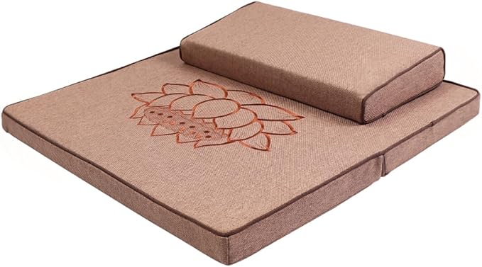 Portable Foldable Meditation Cushion Mat Set with Washable Cotton Linen Cover, Larger Thick Yoga Mat Bolster Floor Pillows Seating for Adults Meditation Accessories coffee-70cm