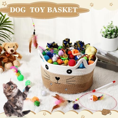 Zopeal 76 Pcs Cat Storage Basket Gift Toys Set, Khaki
