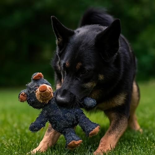 Robust Bear Dog Toy with Squeaker, Textured Chew Toy for Teeth Cleaning and Healthy Chewing Habits (Tan)
