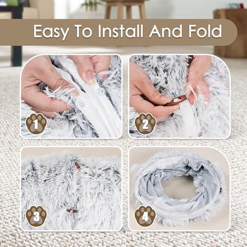 Baseola Fuzzy Cat Tunnel Bed for Indoor Cats, 2-in-1 Interactive Cat Toys