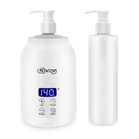 Massage Oil Warmer Bottle Professional Electric Lotion Digital Heater for SPA, Automatic Oil Warmer Heated Oil Lotion Cream for Salon, Barber Shops, Home, with Two Oil Bottle Dispenser (White)