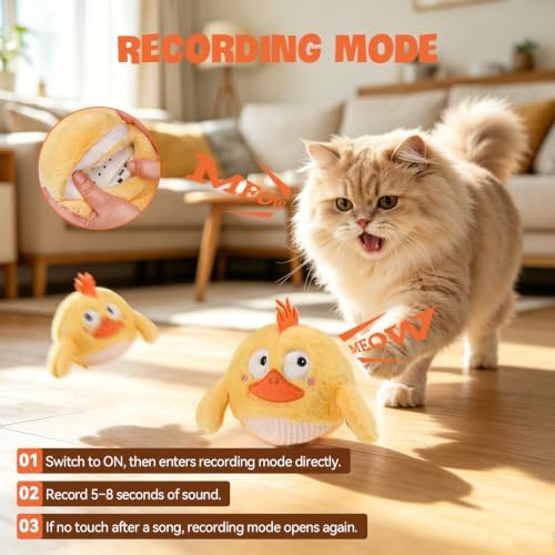 AUSCAT Interactive Moving Puppy/Cats Toys,Plush Bouncing Ball | Music & Recording | Rechargeable Self-Play Toys for Indoor Cats and Small Dogs to Keep Them Busy (Chicken)
