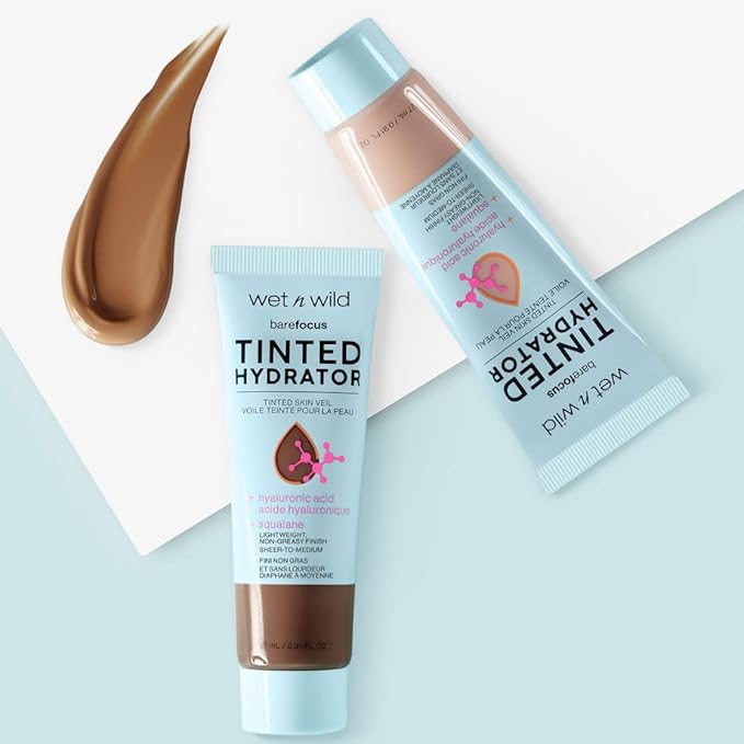 wet n wild Bare Focus Tinted Hydrator Tinted Skin Veil, Lightweight Buildable Coverage with Hyaluronic Acid & Vegan Squalane, Semi-Matte Finish, Cruelty-Free - Medium Deep