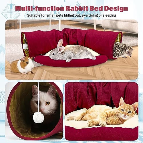 BWOGUE Bunny Tunnel Bed, 2-in-1 Collapsible Rabbit Tunnel Hideout with Mat